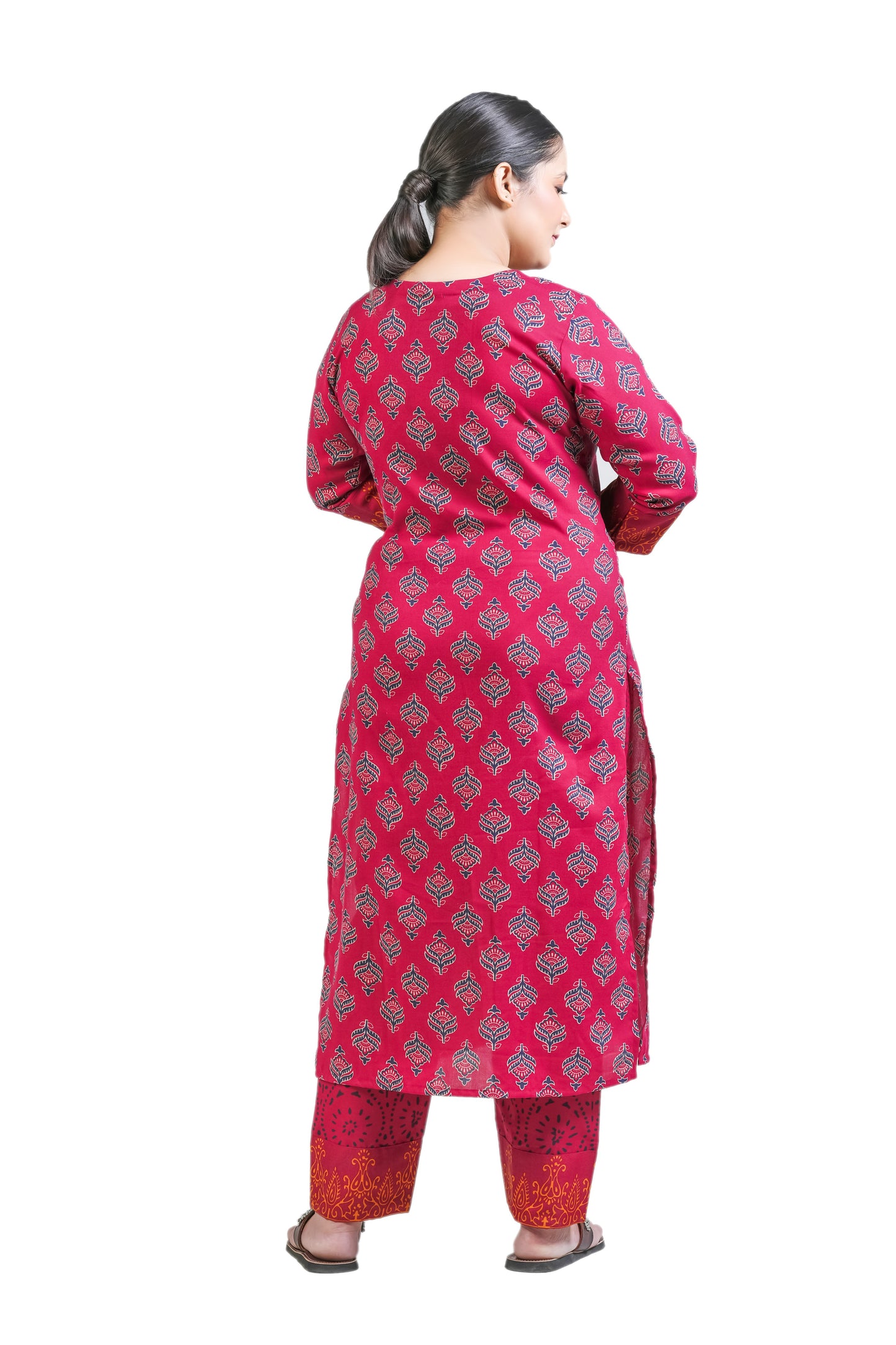 Tatav by Sri Cherry Temple Theme Rayon Block Print Suit Set